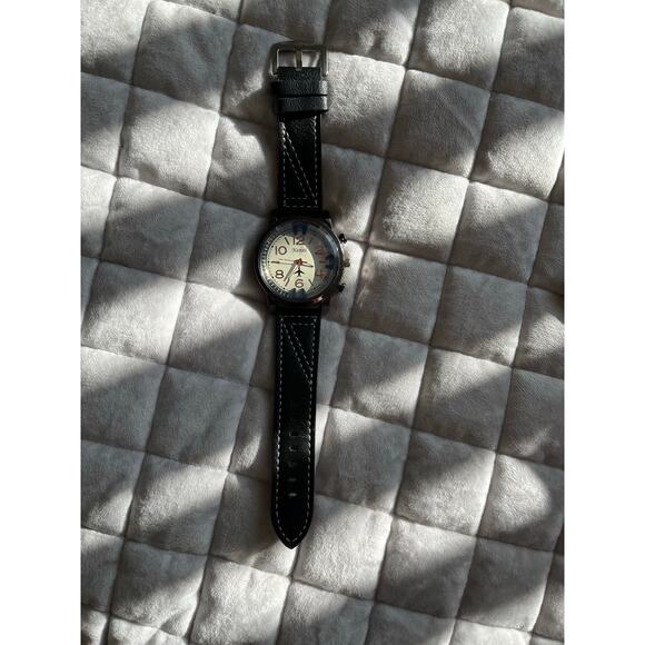 Nanxi Black Leather white top stitch Watch Stainless Steel - Picture 4 of 6